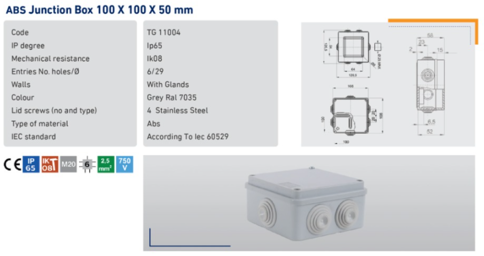 ABS Junction Box 100x100x50 mm
